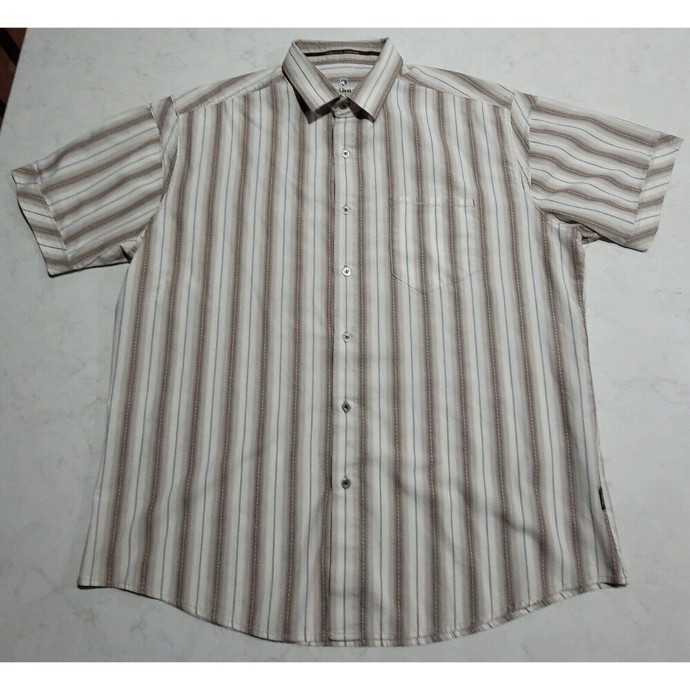 Kuhl Born In The Mountains White Striped XL Hiking Outdoor Short Sleeve EUC